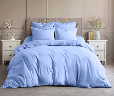 Однотонное постельное белье с простыней на резинке Blue 3